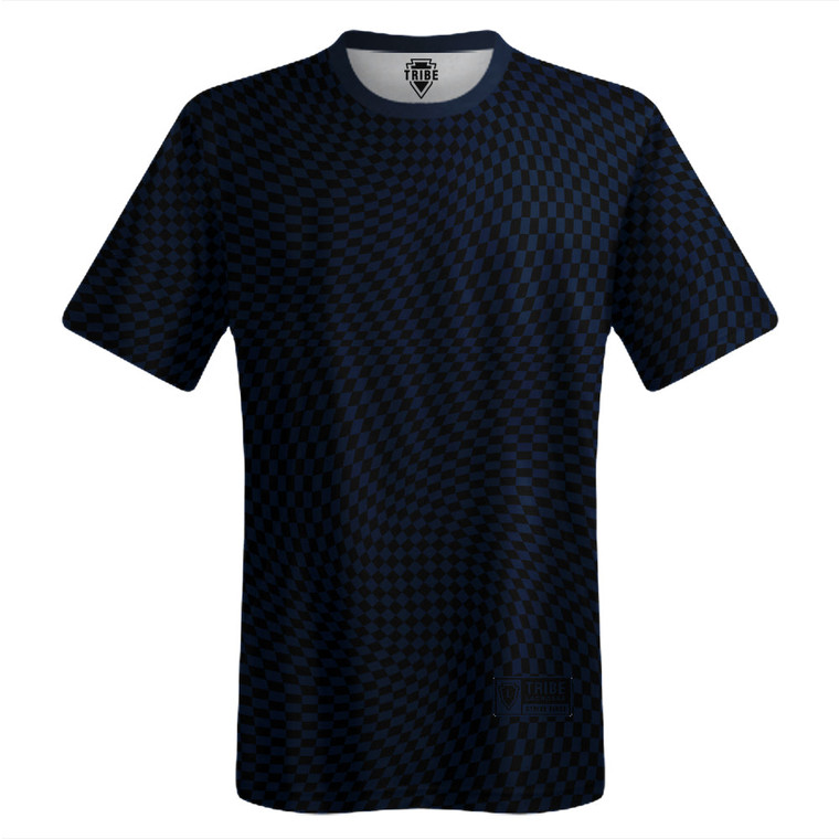 Warped Checkerboard Lacrosse Shooter Shirt - Blue Navy And Black