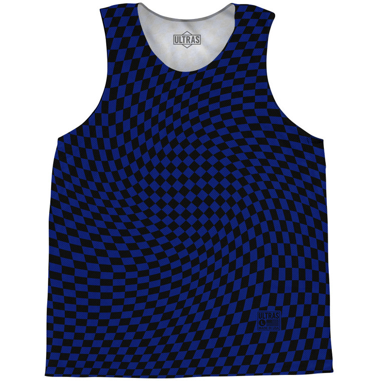 Warped Checkerboard Basketball Singlets - Blue Royal And Black