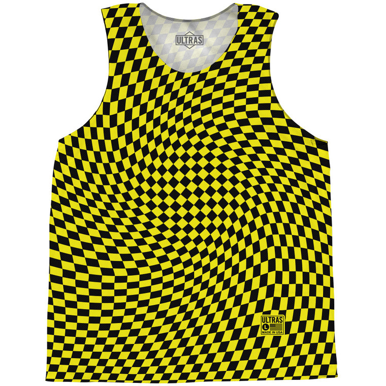 Warped Checkerboard Basketball Singlets - Yellow Bright And Black