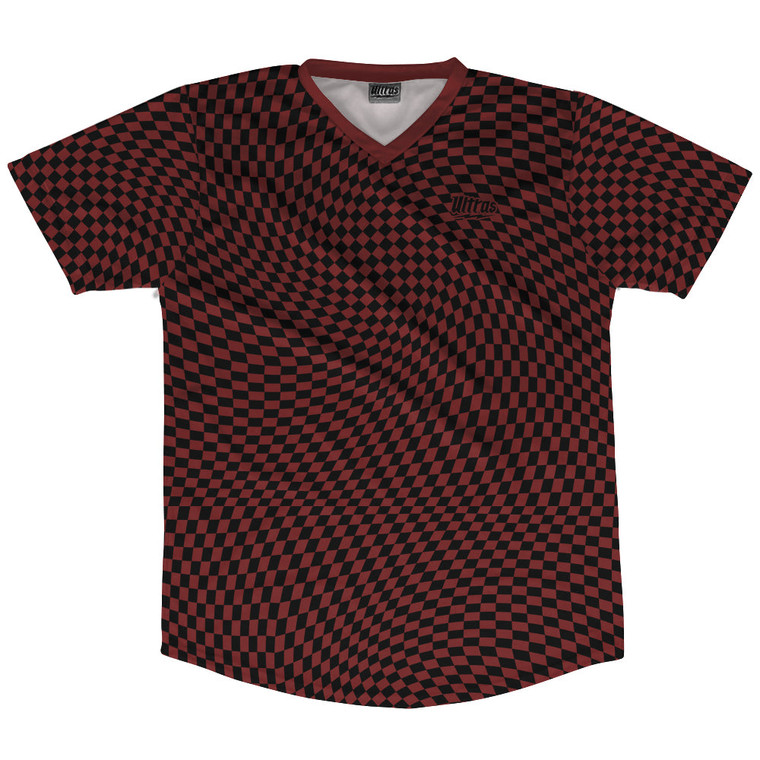 Warped Checkerboard Soccer Jersey Made In USA - Red Maroon And Black