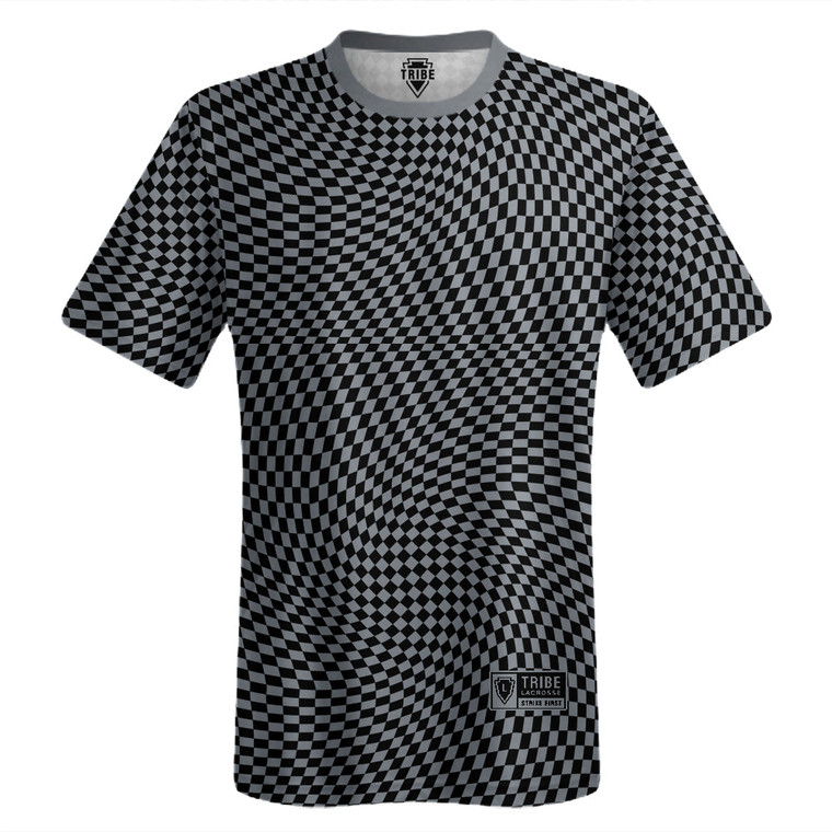 Warped Checkerboard Lacrosse Shooter Shirt - Grey Dark And Black