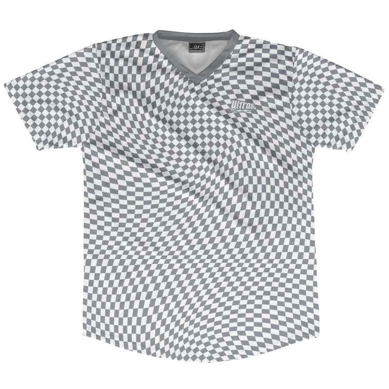 Warped Checkerboard Soccer Jersey Made In USA - Grey Dark And White