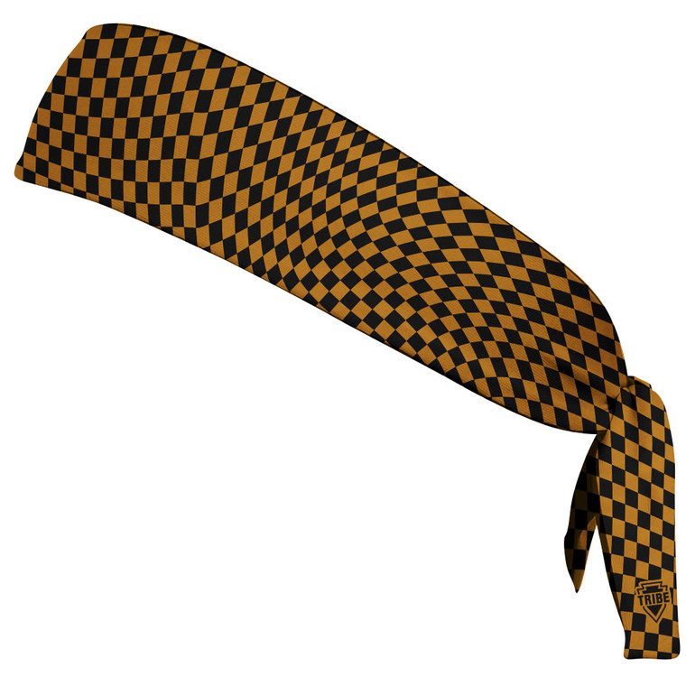 Warped Checkerboard Headband Made In USA - Orange Burnt And Black