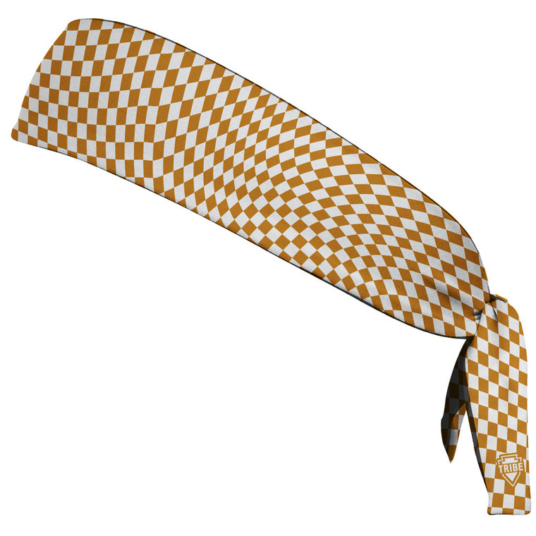 Warped Checkerboard Headband Made In USA - Orange Burnt And White
