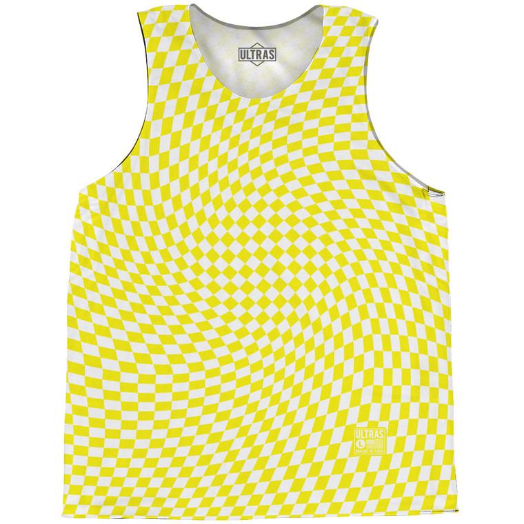 Warped Checkerboard Basketball Singlets - Yellow Bright And White