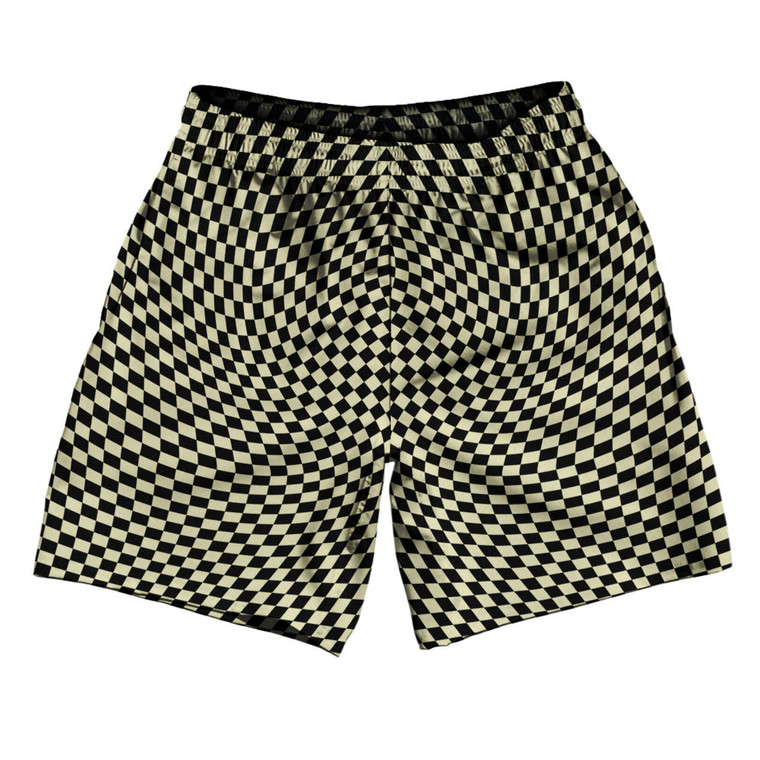 Warped Checkerboard Athletic Running Fitness Exercise Shorts 7" Inseam Shorts Made In USA - Vegas Gold And Black