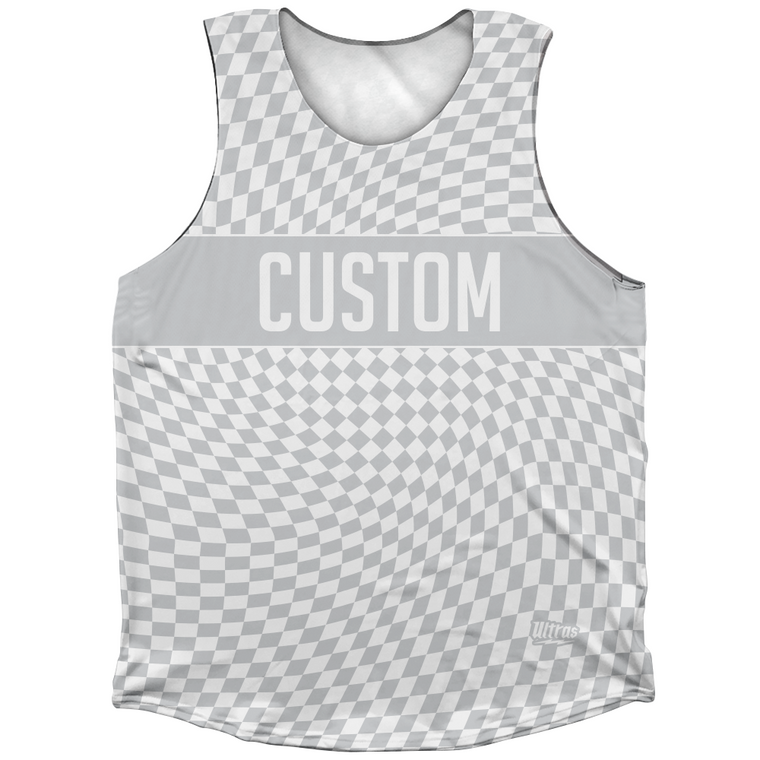 Warped Checkerboard Custom Athletic Tank Top - Grey Medium And White