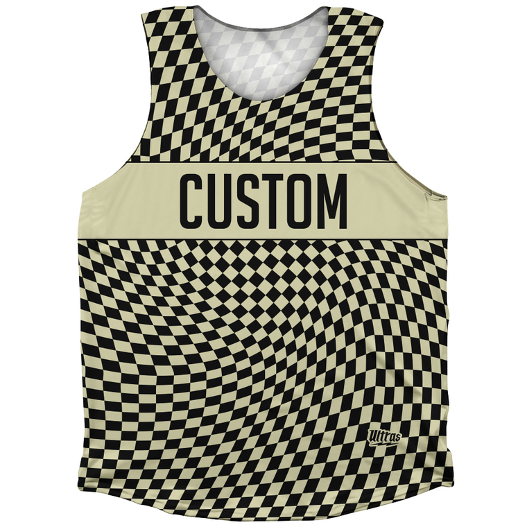 Warped Checkerboard Custom Athletic Tank Top - Vegas Gold And Black