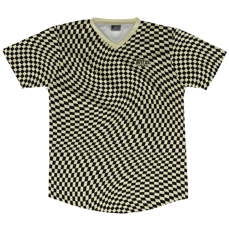 Warped Checkerboard Soccer Jersey Made In USA - Vegas Gold And Black