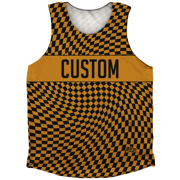 Warped Checkerboard Custom Athletic Tank Top - Orange Burnt And Black