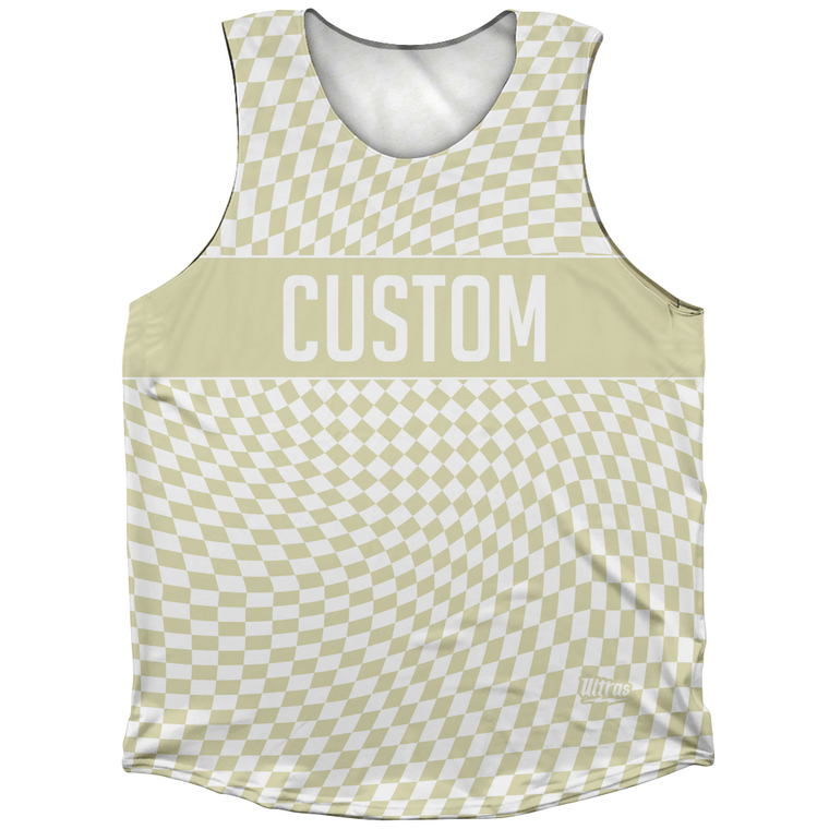 Warped Checkerboard Custom Athletic Tank Top - Vegas Gold And White