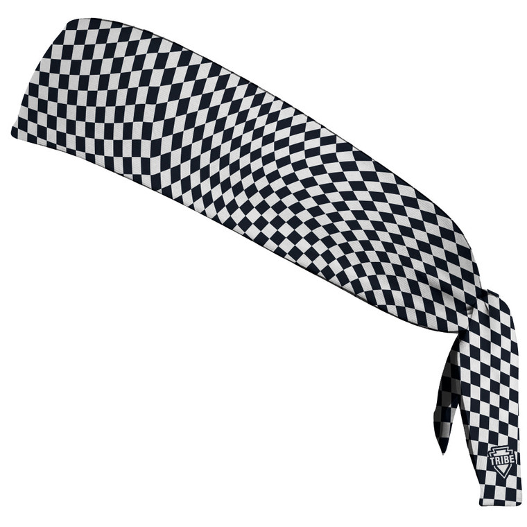 Warped Checkerboard Headband Made In USA - Blue Navy Almost Black And White