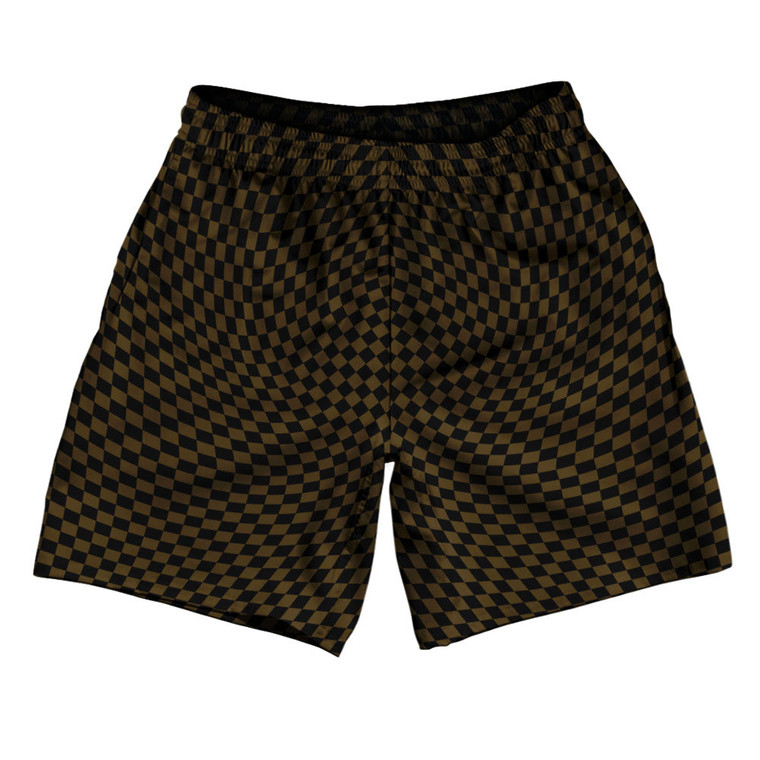 Warped Checkerboard Athletic Running Fitness Exercise Shorts 7" Inseam Shorts Made In USA - Brown Dark And Black