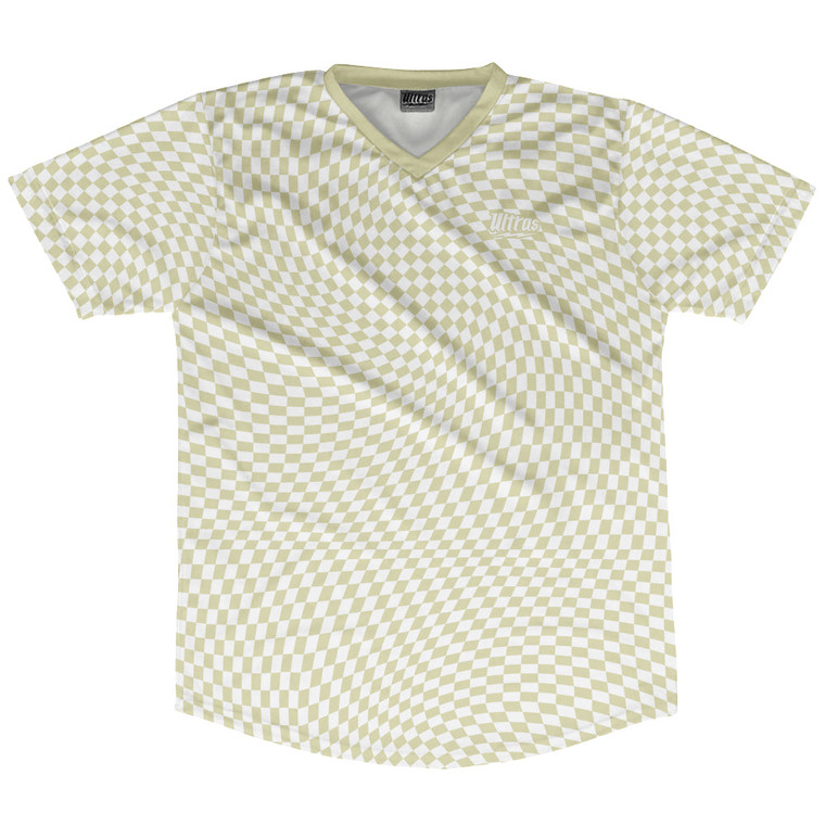 Warped Checkerboard Soccer Jersey Made In USA - Vegas Gold And White