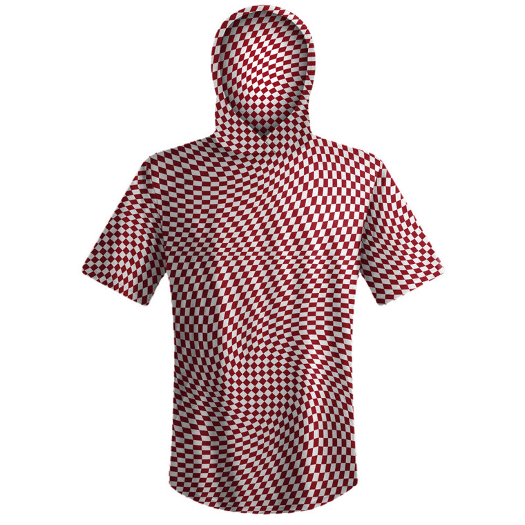 Warped Checkerboard Sport Hoodie - Red Cardinal And White
