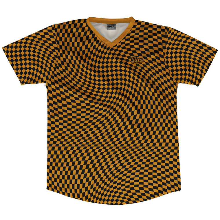 Warped Checkerboard Soccer Jersey Made In USA - Orange Burnt And Black