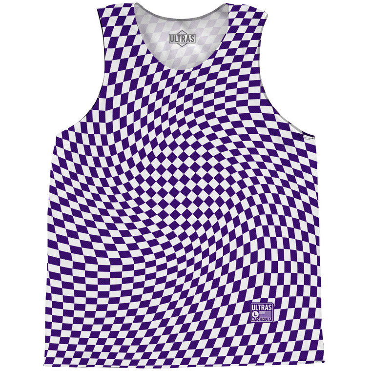 Warped Checkerboard Basketball Singlets - Purple Lakers And White