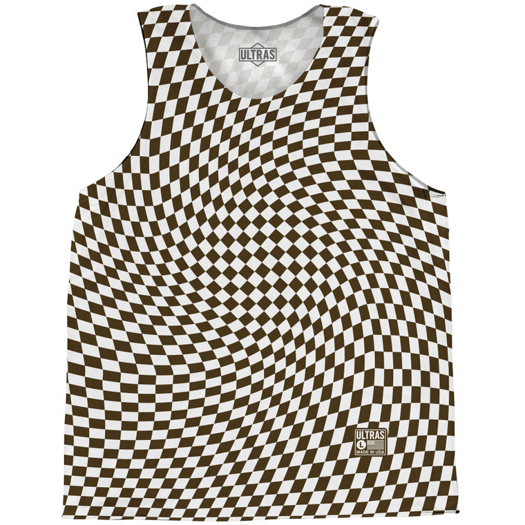 Warped Checkerboard Basketball Singlets - Brown Dark And White