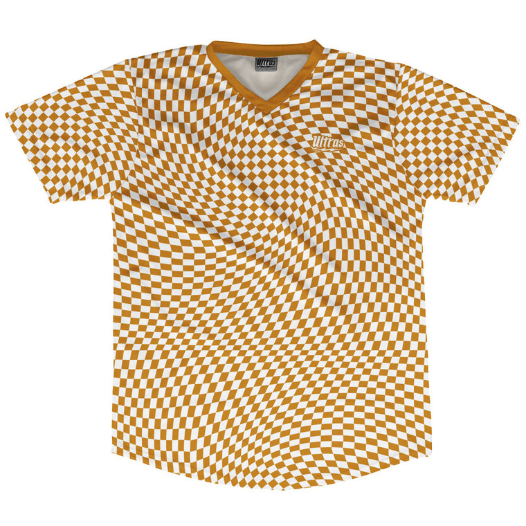 Warped Checkerboard Soccer Jersey Made In USA - Orange Burnt And White