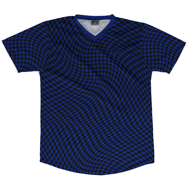 Warped Checkerboard Soccer Jersey Made In USA - Blue Royal And Black