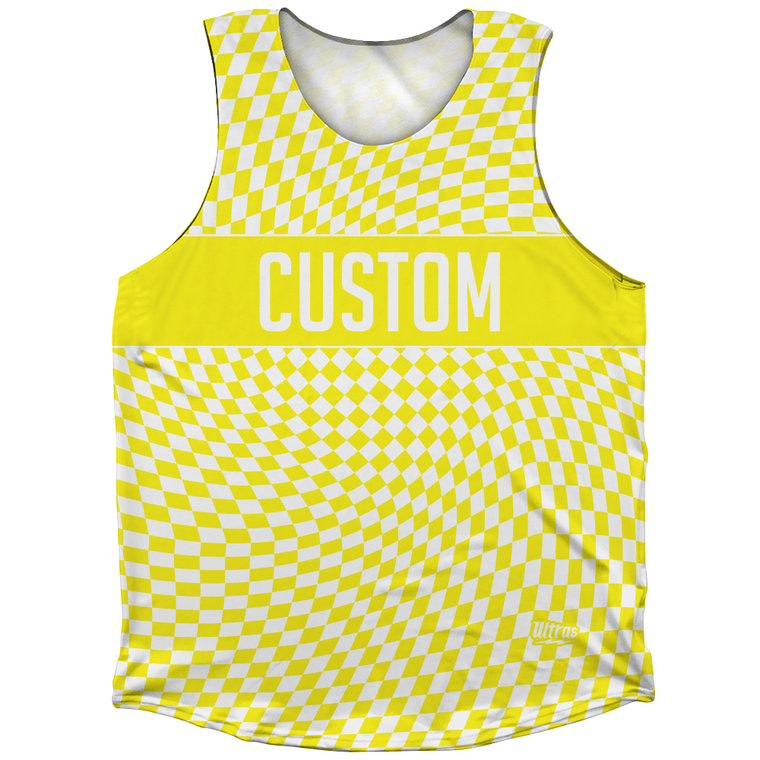 Warped Checkerboard Custom Athletic Tank Top - Yellow Bright And White