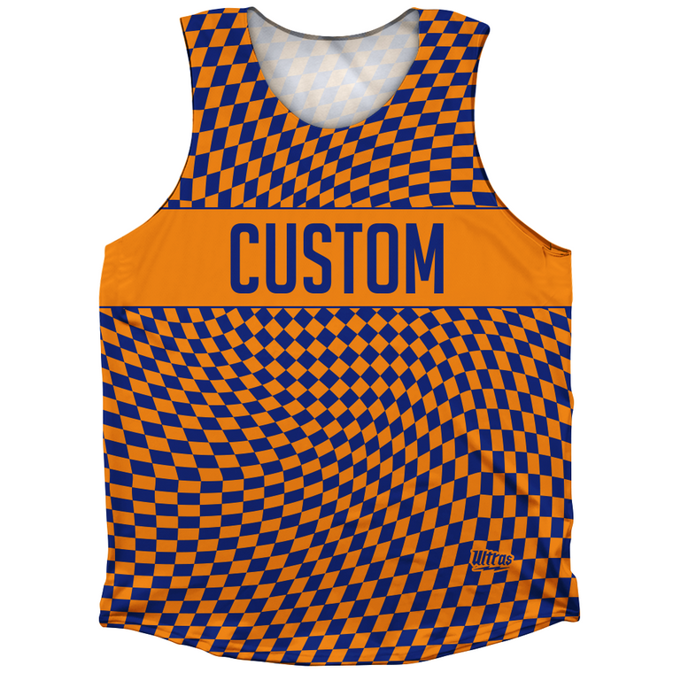 Warped Checkerboard Custom Athletic Tank Top - Blue Royal And Tennessee Orange