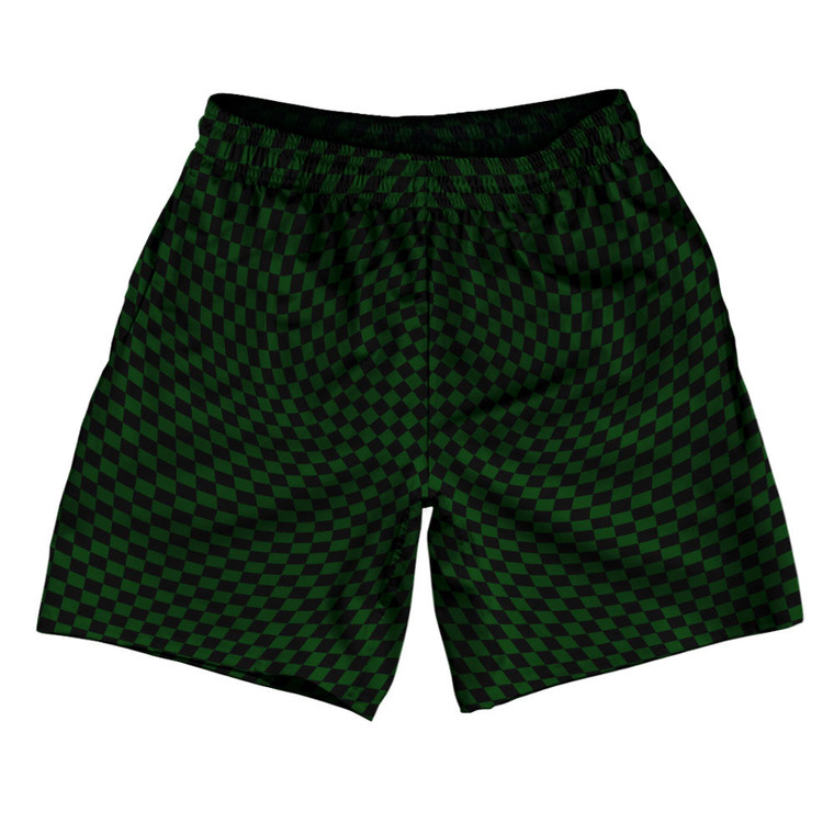 Warped Checkerboard Athletic Running Fitness Exercise Shorts 7" Inseam Shorts Made In USA - Green Forest And Black