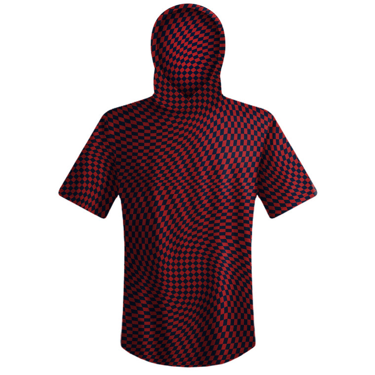 Warped Checkerboard Sport Hoodie - Blue Navy And Red Dark