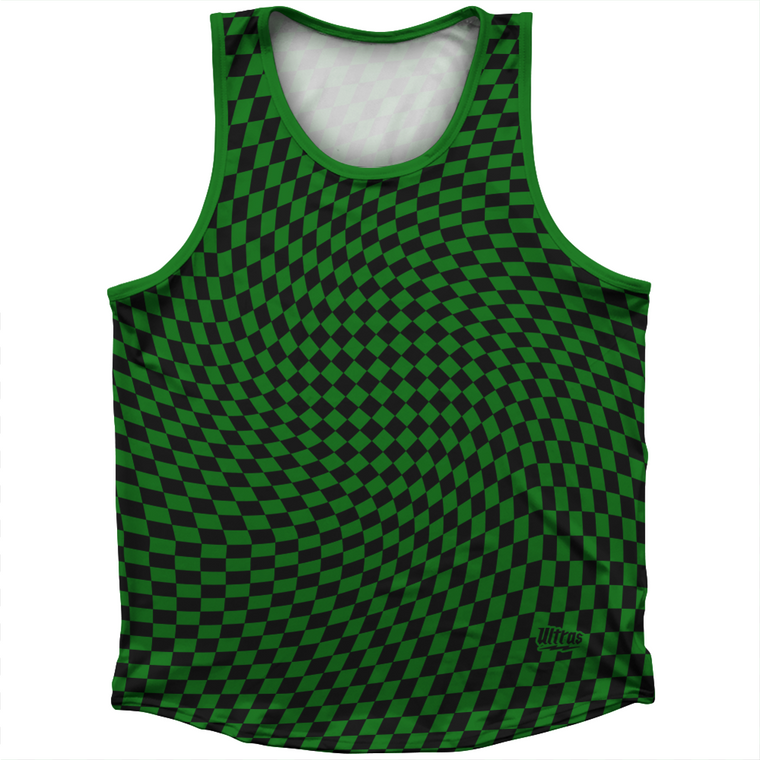 Warped Checkerboard Athletic Sport Tank Top Made In USA - Green Kelly And Black