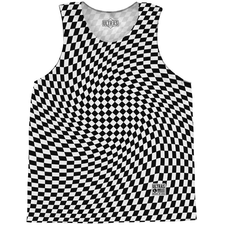 Warped Checkerboard Basketball Singlets - Black And White