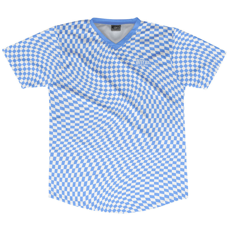 Warped Checkerboard Soccer Jersey Made In USA - Blue Carolina And White