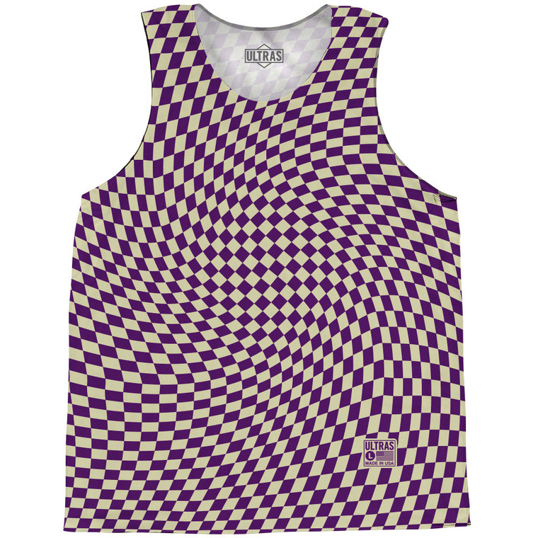 Warped Checkerboard Basketball Singlets - Purple Medium And Vegas Gold