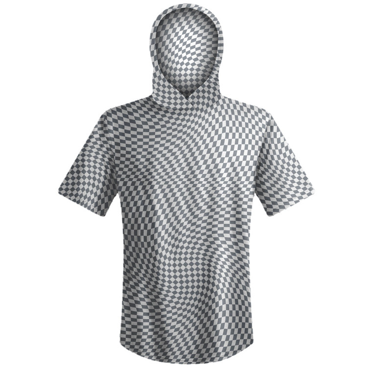 Warped Checkerboard Sport Hoodie - Grey Dark And White