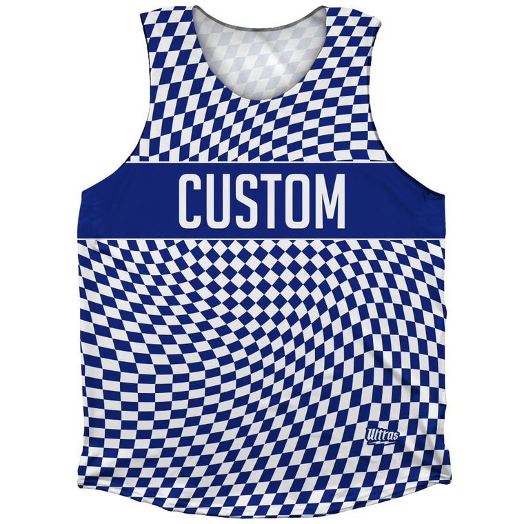 Warped Checkerboard Custom Athletic Tank Top - Blue Royal And White