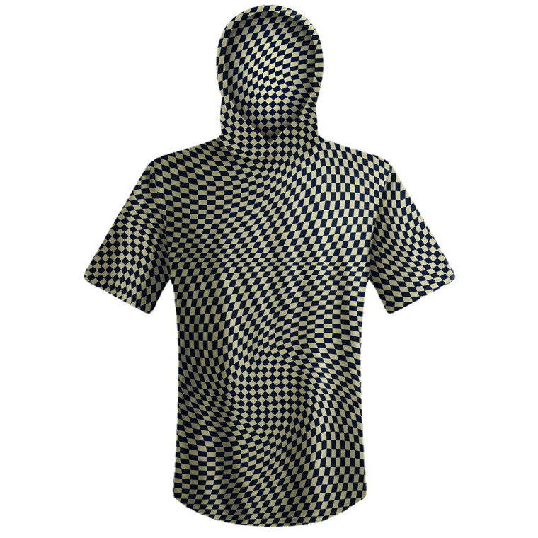 Warped Checkerboard Sport Hoodie - Blue Navy And Vegas Gold