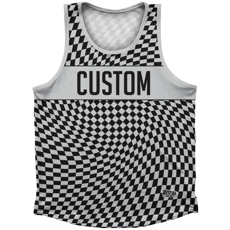 Warped Checkerboard Custom Athletic Sport Tank Top Made In USA - Grey Medium And Black