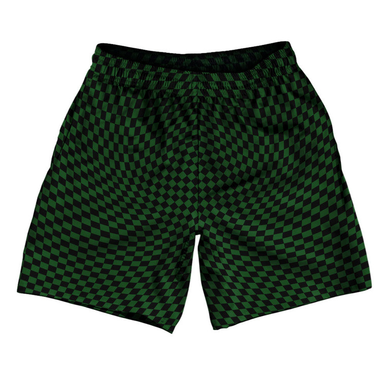 Warped Checkerboard Athletic Running Fitness Exercise Shorts 7" Inseam Shorts Made In USA - Green Hunter And Black