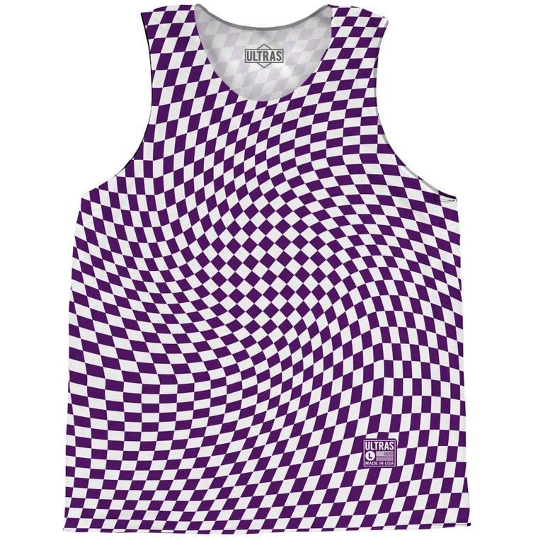 Warped Checkerboard Basketball Singlets - Purple Medium And White