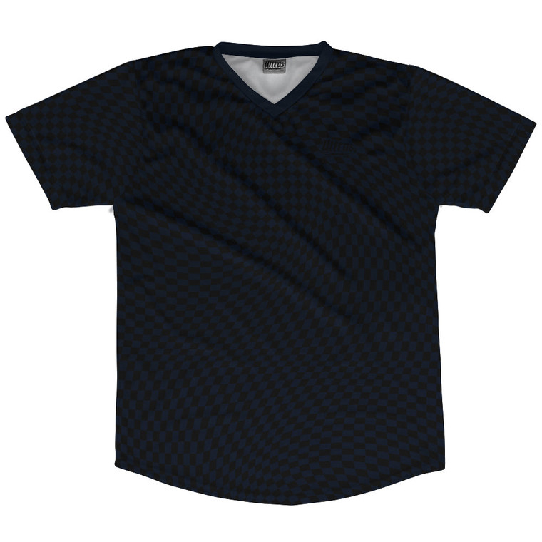 Warped Checkerboard Soccer Jersey Made In USA - Blue Navy Almost Black And Black