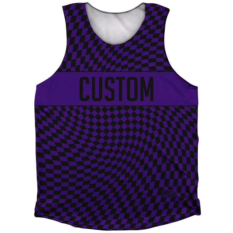 Warped Checkerboard Custom Athletic Tank Top - Purple Lakers And Black