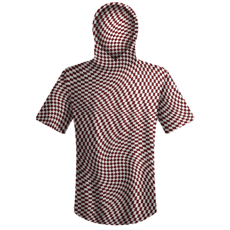 Warped Checkerboard Sport Hoodie - Red Maroon And White