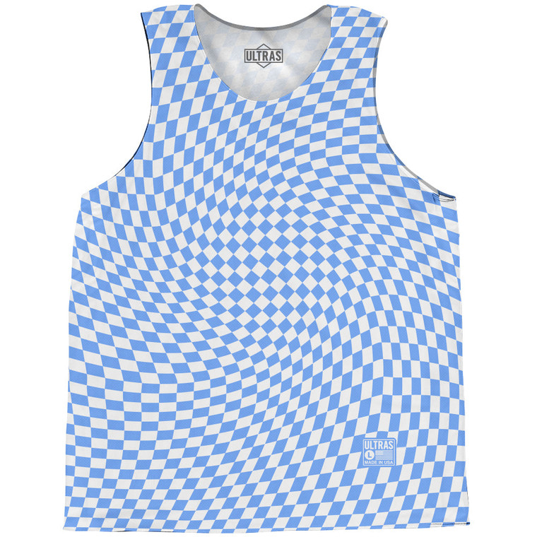 Warped Checkerboard Basketball Singlets - Blue Carolina And White