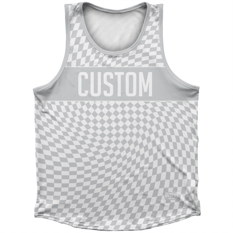 Warped Checkerboard Custom Athletic Sport Tank Top Made In USA - Grey Medium And White