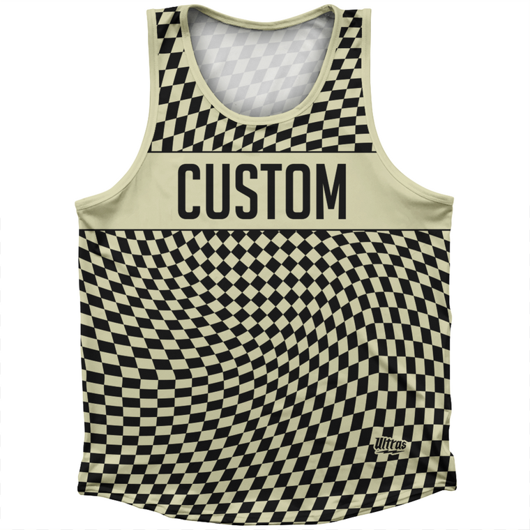 Warped Checkerboard Custom Athletic Sport Tank Top Made In USA - Vegas Gold And Black