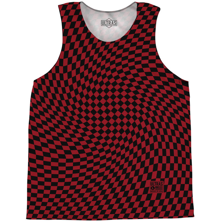 Warped Checkerboard Basketball Singlets - Red Cardinal And Black