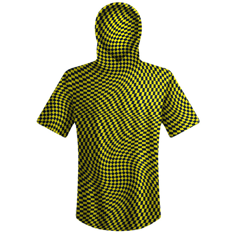 Warped Checkerboard Sport Hoodie - Blue Navy And Yellow Bright