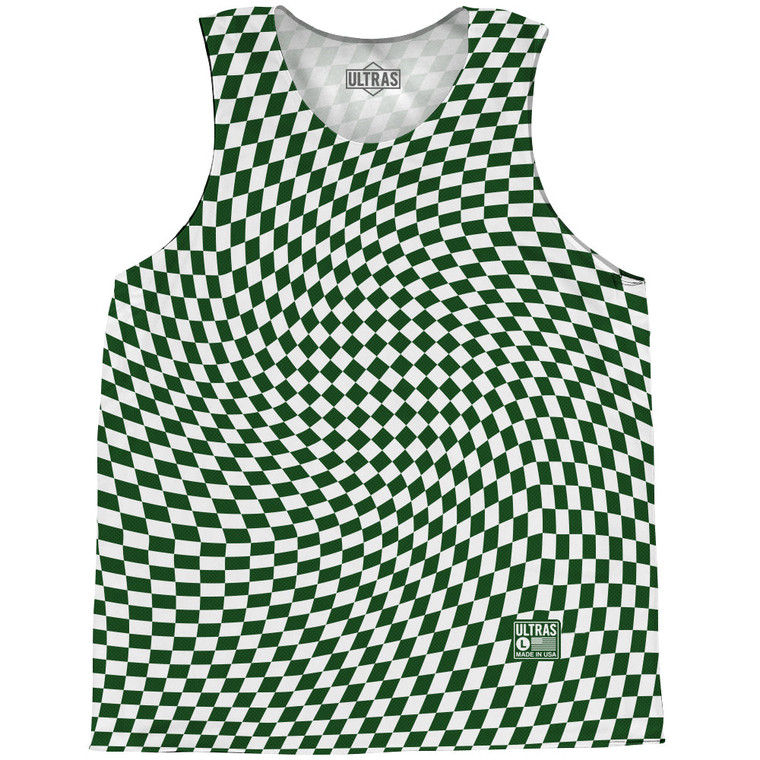 Warped Checkerboard Basketball Singlets - Green Hunter And White