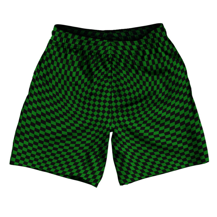 Warped Checkerboard Athletic Running Fitness Exercise Shorts 7" Inseam Shorts Made In USA - Green Kelly And Black