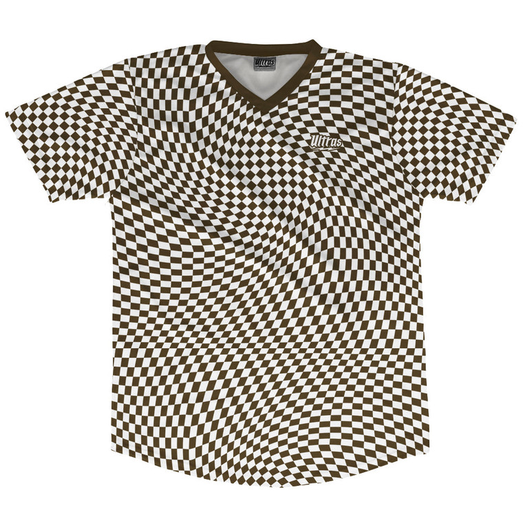 Warped Checkerboard Soccer Jersey Made In USA - Brown Dark And White
