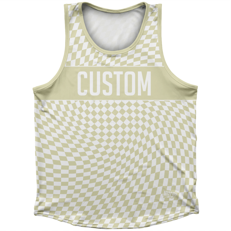 Warped Checkerboard Custom Athletic Sport Tank Top Made In USA - Vegas Gold And White